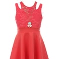 thumbnail image 3 of Little Girls Sleeveless Floral Lace Cut Out Shoulder Holiday Party Flower Girl Dress Coral 6 (J21KS14), 3 of 3