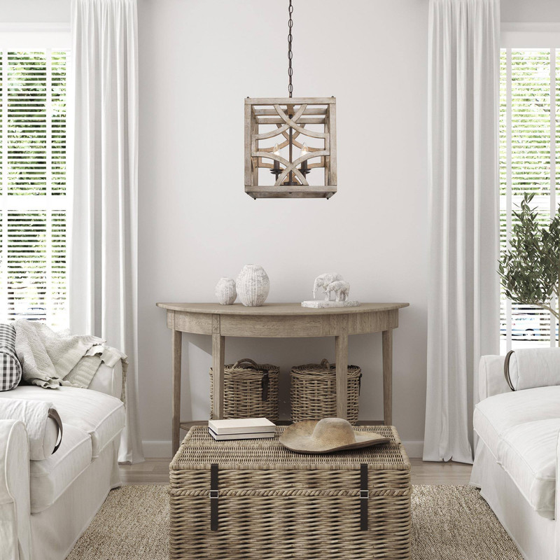 LNC Elderflower 4-Light Farmhouse Pendant Light in Rustic Iron and Weathered Wood Finish