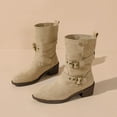 thumbnail image 4 of Dasayo Western Women's Boots Beige Mid-Calf Cowgirl Buckles Fold Over Low Heel Pointed Toe Boots Women Shoes 35, 4 of 9