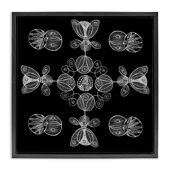 Stupell Industries Black & White Elemental Fractals Black Framed Floater Canvas Wall Art, design by El Perkin