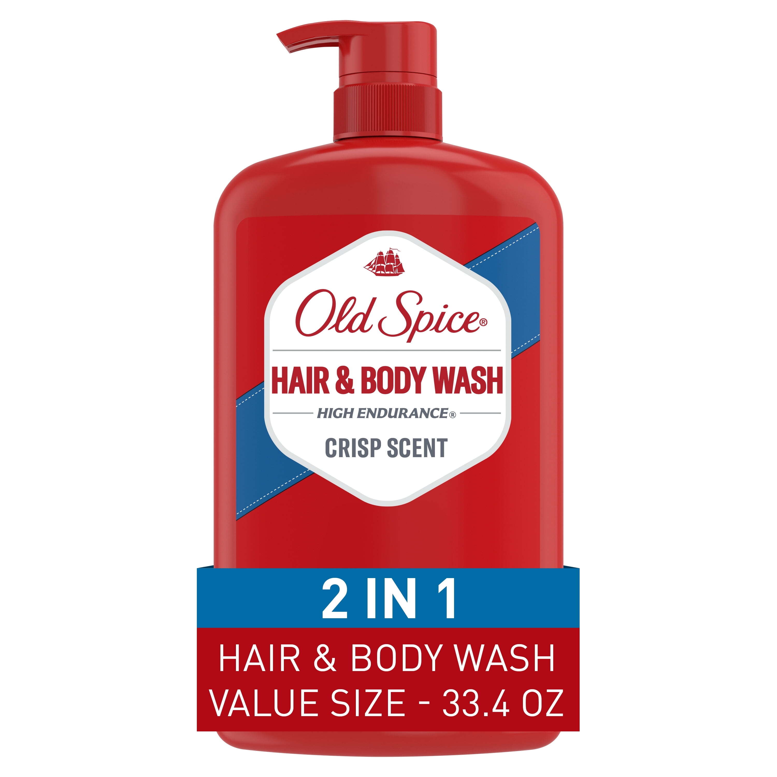 (3 pack) Old Spice High Endurance Hair & Body Wash for Men, Crisp Scent, 33.4 fl oz
