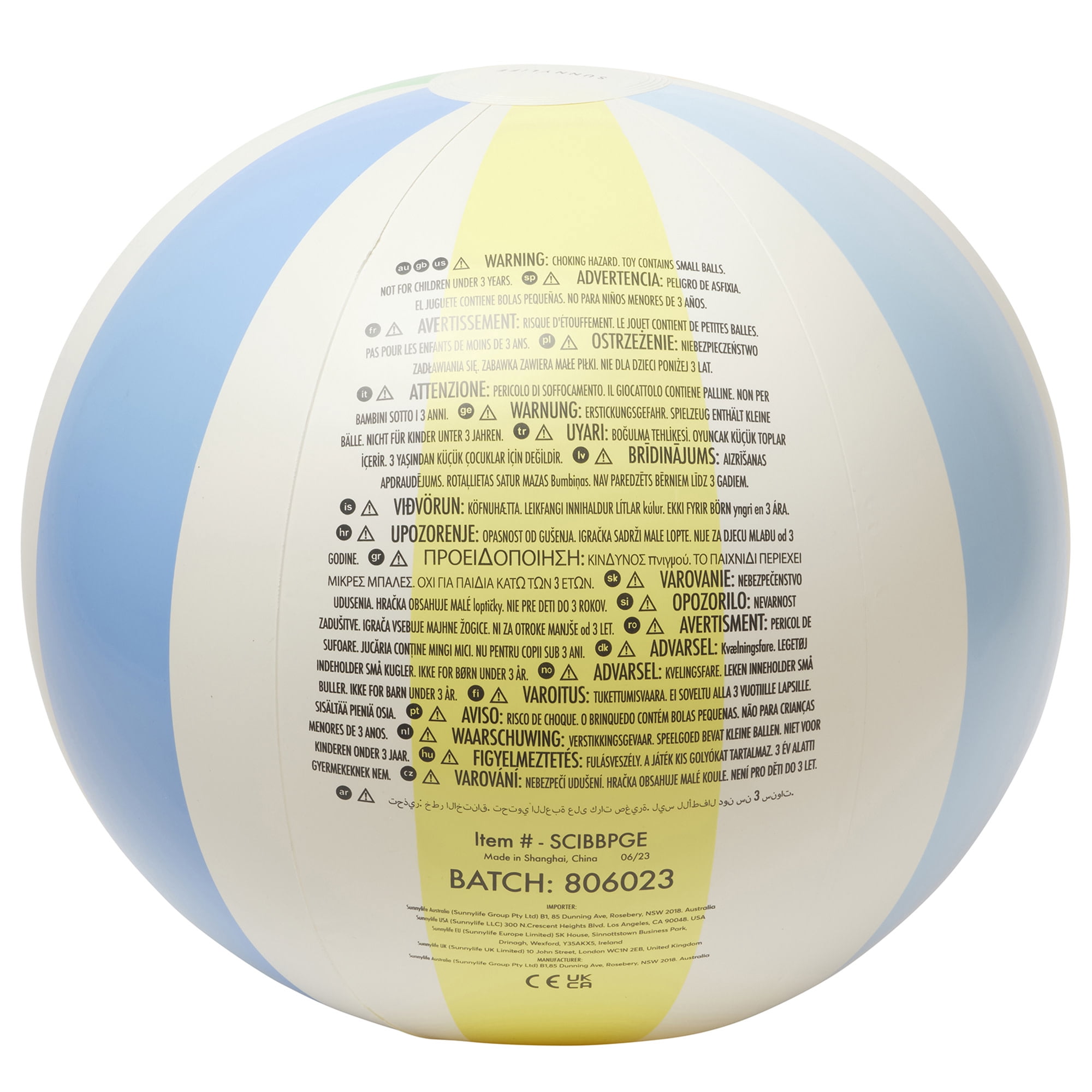 Sunnylife: Inflatable Beach Ball - Pool Side Pastel Gelato - 12.6" Water Play Float Toy, Pool Accessory, Durable PVC, Easy Inflation, Family-Kids 3+