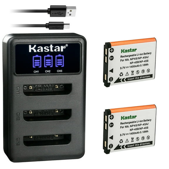 Kastar 2 Pack Battery and LCD Triple USB Charger Compatible with Fujifilm FinePix Z10fd Z20fd Z30 Z31 Z33WP Z35 Z37 Z70 Z71 Z80 Z81 Z90 Z91 Z100fd Z110 Z115 Z200fd Z250fd Z300 Z700EXR Z707EXR Z800EXR
