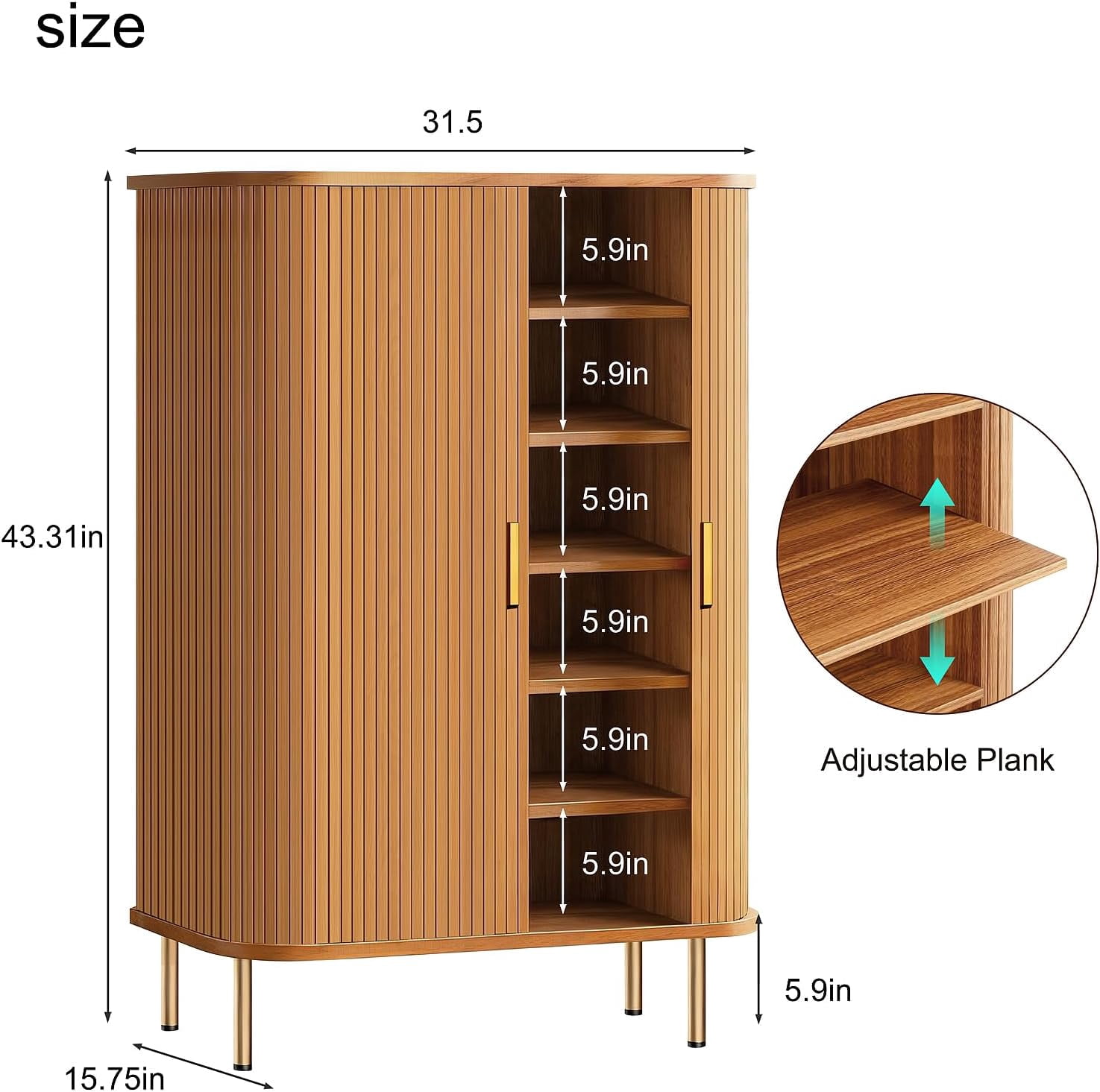 Shoe Storage Cabinet with Sliding Door, 6-Tier Shoe Cabinet with Adjustable Shelves, Mid-Century Modern Freestanding Shoe Storage Organizer for Entryway, Hallway, Living Room (Yellow)