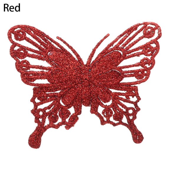 New Gold Powder Glitter New Year Decor Christmas Butterfly Fake Butterfly Christmas Tree Decorations Home Xmas Ornaments RED