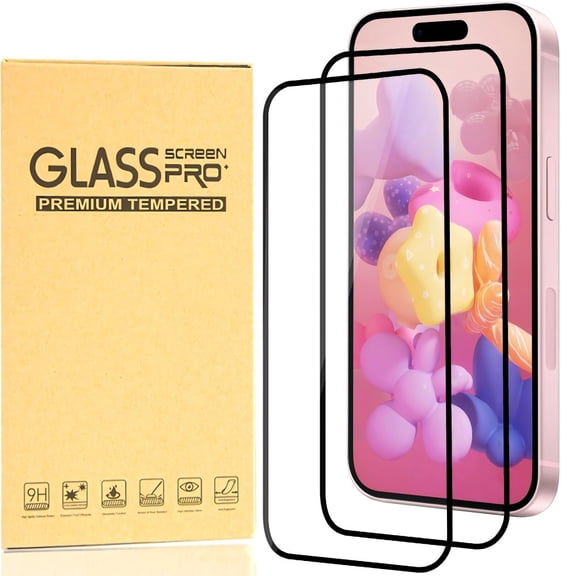 Hotpom Screen Protector for iPhone 17, 2 Pack Anti-Fall, Anti-Scratch Black Full Coverage Protection Tempered Glass Film
