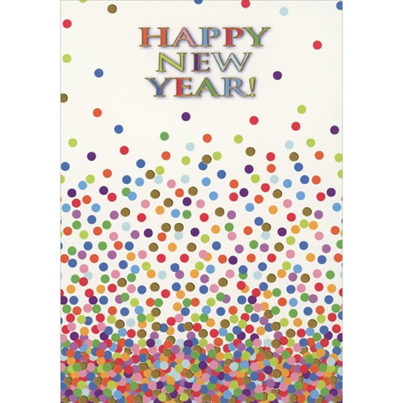 Designer Greetings Colorful Circle Confetti Floating Down into a Pile New Year Card