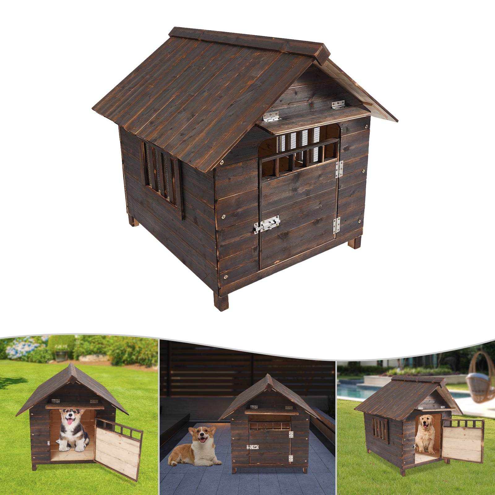 Wildnix Doghouse, Brown with Raised Bottom for Stability, Freestanding Design, Ideal for Dogs Up to 38.58lbs, Easy to Clean and Install for Indoor/Outdoor Use