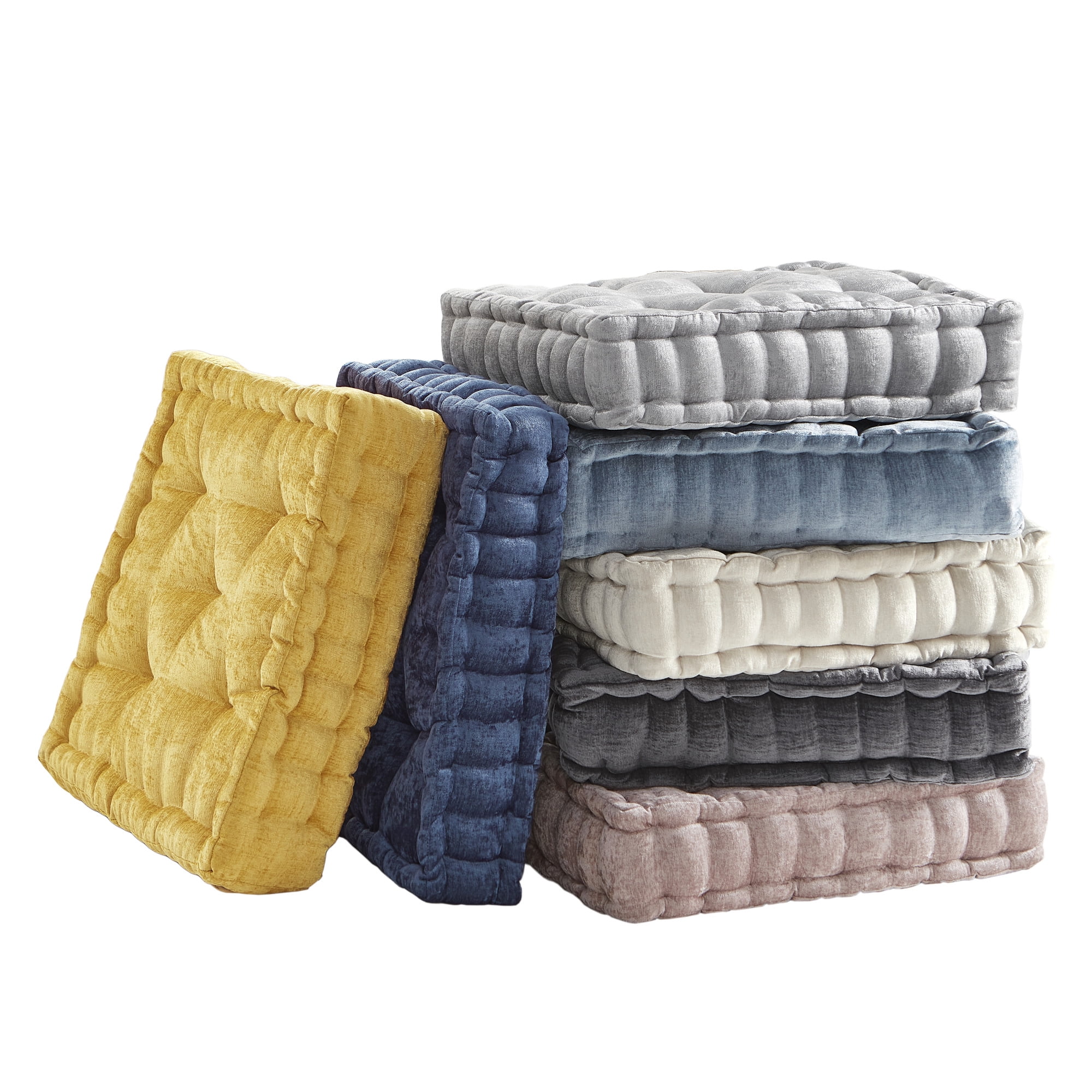 20x20 Inch Tufted Chenille Floor Cushion Pillow, Scalloped Edge Textured Polyester Square Throw Pillow with Hypoallergenic Polyester Filling, Vacuum Compressed Pack for Sofa Bedroom Home Decor