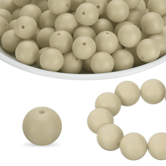 65Pcs Silicone Beads 15mm Round Rubber Focal Beads Bulk for Pens Keychain Bracelet Necklace DIY Crafts Making, Smoky Yellow