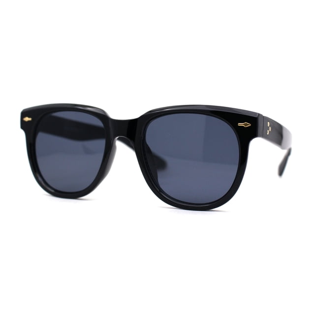 Lunettes de Soleil pour Hommes Hipster Rétro Vintage à Monture Ronde Corne Tout Noir