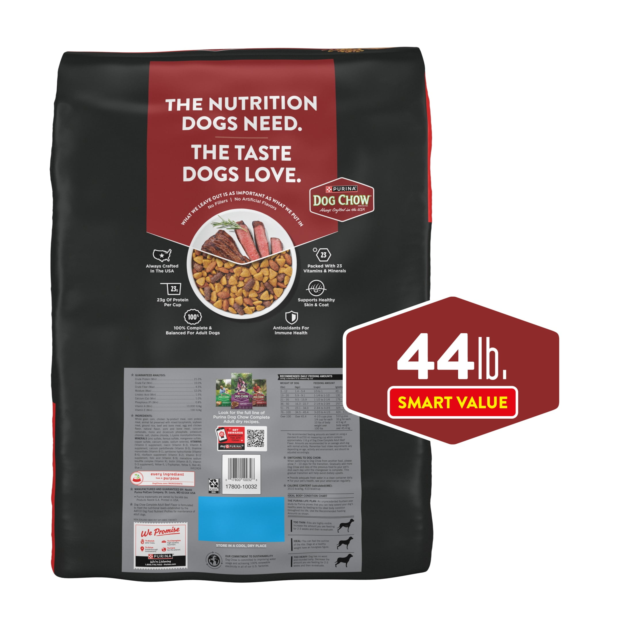 Purina Dog Chow Complete Adult Dry Dog Food for Adult Dogs, Kibble Beef Flavor, 44 lb Bag