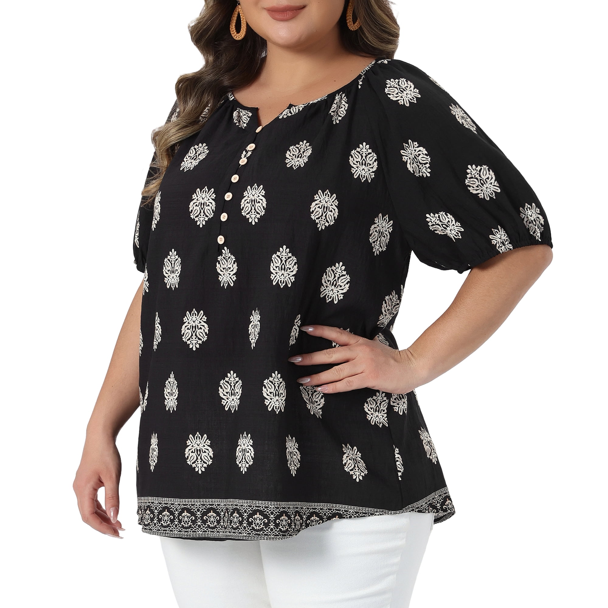 DARING DIVA Women's Plus Summer Top V Neck Short Sleeve Blouses 3X Black