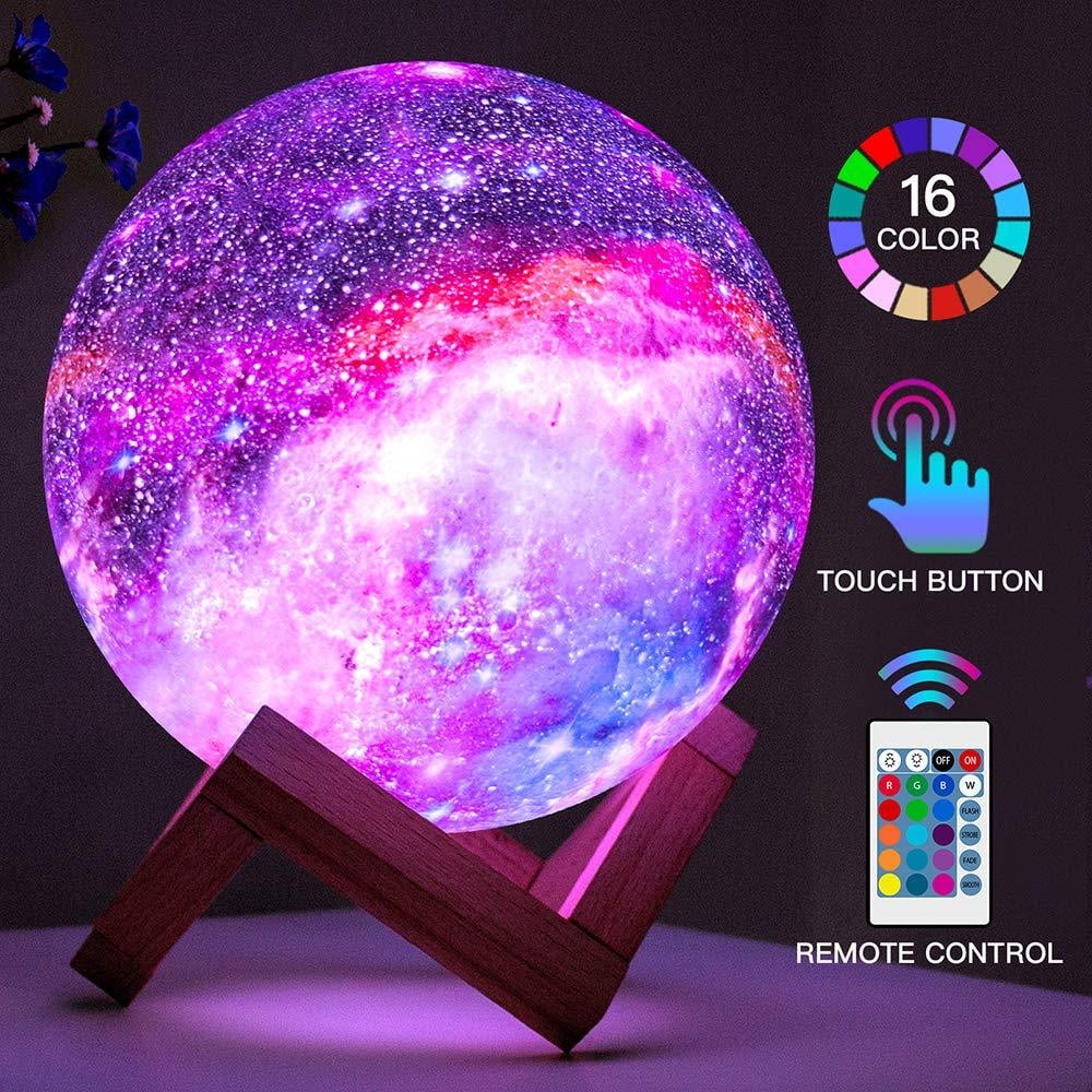 BRIGHTWORLD Moon Lamp Kids Night Light Galaxy Lamp 5.9 inch 16 Colors