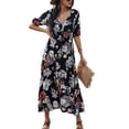 thumbnail image 2 of Guardurnaity Vestido largo de verano Traje de playa Algodón Cuello en V Mano de obra fina Patrón de flores de manga corta Exquisito elegante Vestidos Negro/L Guardurnaity AP018342-01, 2 of 6