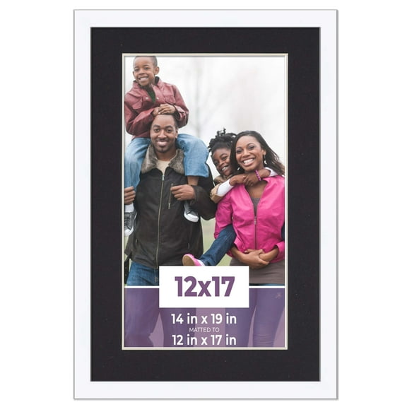 12x17 Frame White With Black Picture Mat For 12x17 Photo - White 14x19 Frame To Display Print or
