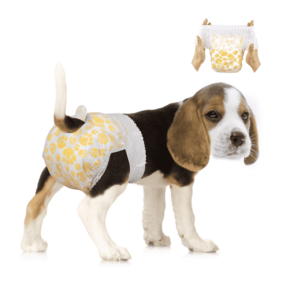 Dono Pull Up Female Dog Diapers, 360° Elastic Waistband Puppy Diapers, Super-Absorbent, X-Small Yellow Paw 16 Count