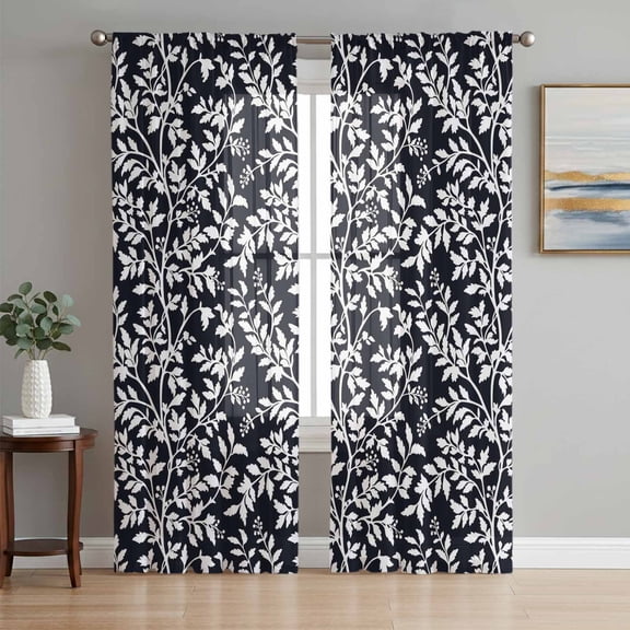 Black Spring Floral Sheer Curtains 63 Inch Length 2 Panels Set Window Treatments, Farmhouse Flowers Elegant Pastoral Rod Pocket Semi Curtains for Living Room/Bedroom/Kitchen Décor, 104"W x 63"L