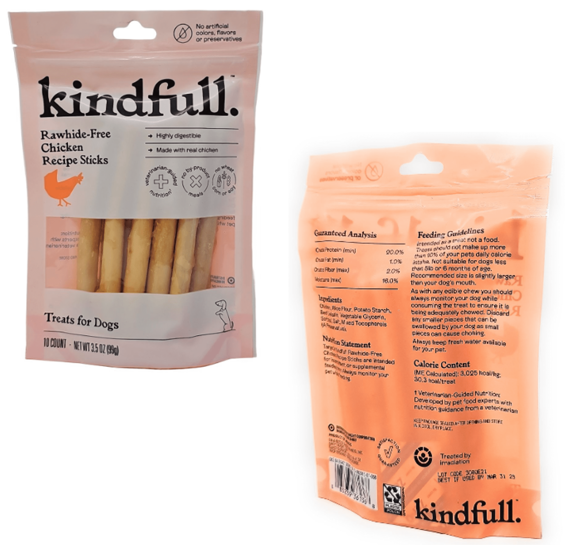 Kindfull Rawhide Free Chicken Recipe Sticks Dog Treats, 3.5oz (Pack of 2)