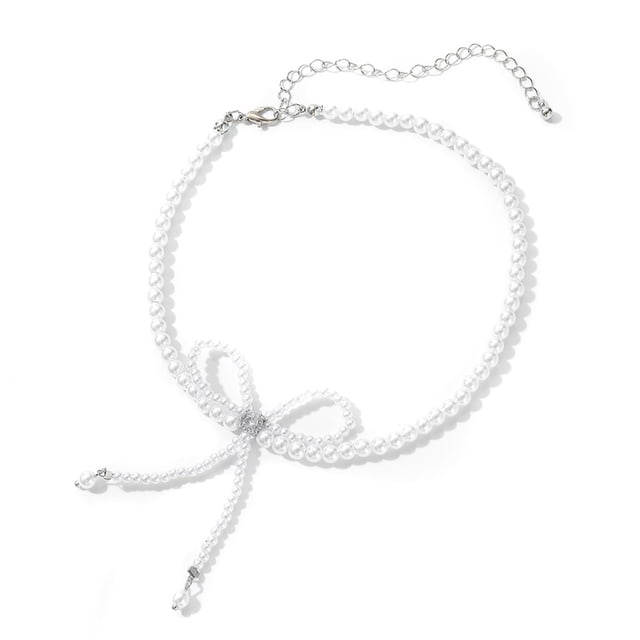 Visland Collier Ras-du-Cou en Fausse Perle avec Ajustement Réglable, Design Nœud, Collier Court, Événements Formels, Robes, Fêtes, Collier, Bijou, Cadeau
