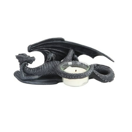 Wrap Around Dragon - 7 Inch Dragon Wrap Around Tea Light Candle Holder, Gunmetal Color