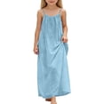 thumbnail image 2 of HOWPAY Girls Dresses Sleeveless Swing Flowy Dresses Spaghetti Strap Solid Color Lightweight Summer Loose Fit Beach Casual Sundress Light Blue, 2 of 5