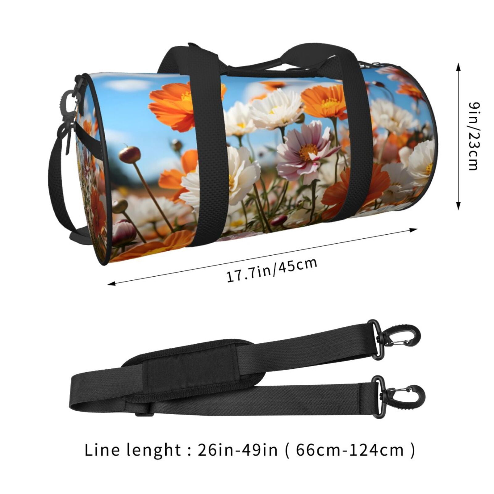Vsdgher Vibrant Field Of Blossoms 45L Foldable Duffel Bag, Sports Gym Bag,Overnight Bag, Portable Weekender Bag for Airplanes