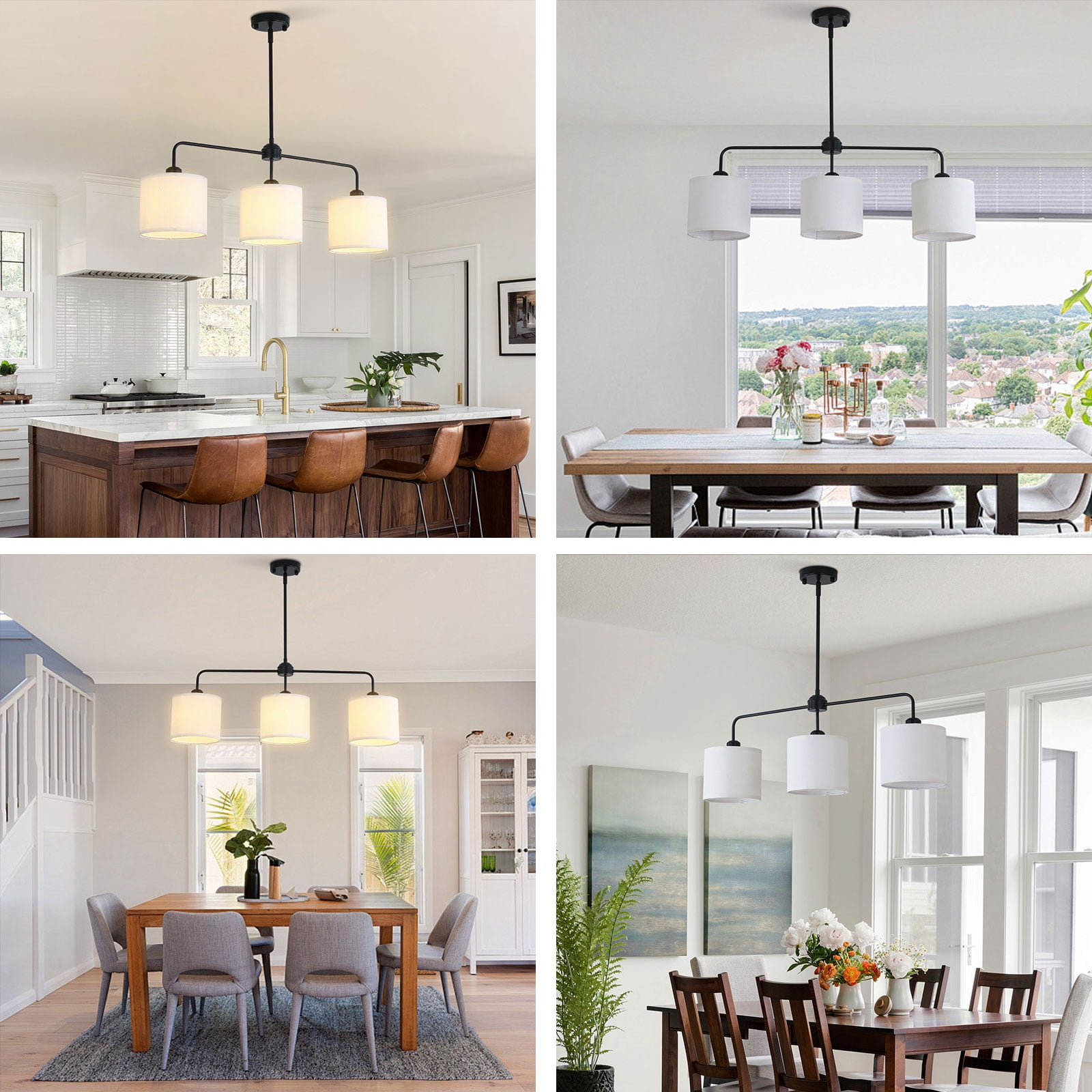 Modern Ceiling Light with White Cloth Shade, 3 E26 Bulbs for Soft, Eye-Caring Light, Ideal for Home or Office, Easy to Clean
