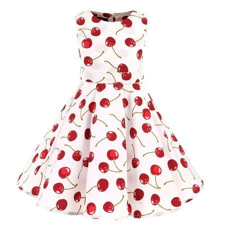 

Girls Vintage Dresses Sleeveless Girls Dress 50s Retro Kids Dresses Swing Rockabilly Party Dresses Floral Printed Swing Dresses with Belt