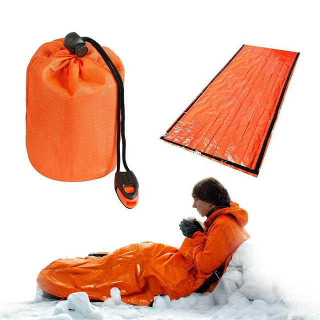 Sac de Couchage Thermique d'Urgence Extérieur – Bivouac Léger et Compact pour le Camping, la Randonnée et la Prévention de l'Hypothermie par Temps Froid, Équipement Indispensable, Sac à Dos de Camping pour Hommes, Ensemble de Cuisine de Camp, Purificateur d'Eau