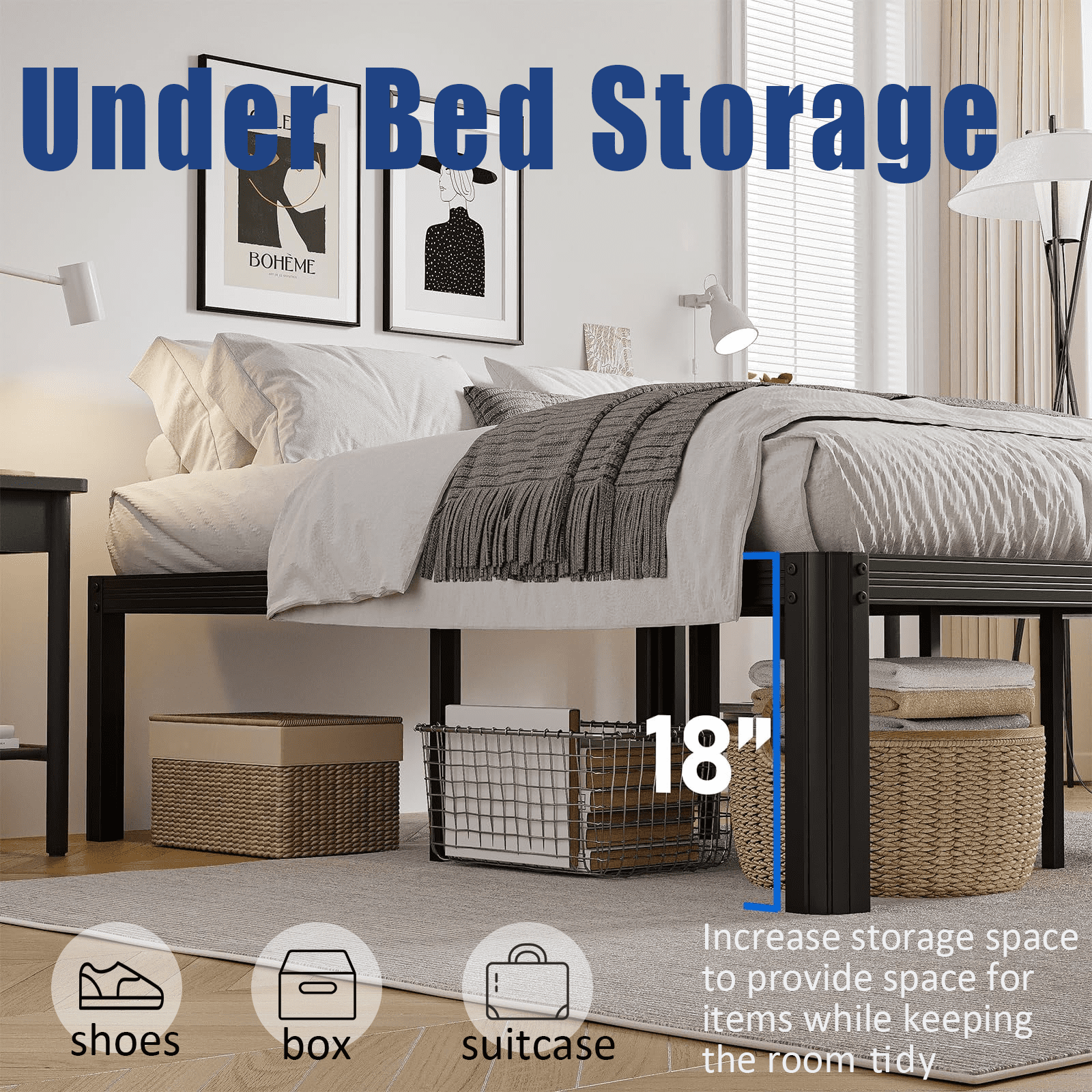 Woozuro 18" Heavy Duty Standard Bed Frame, Full