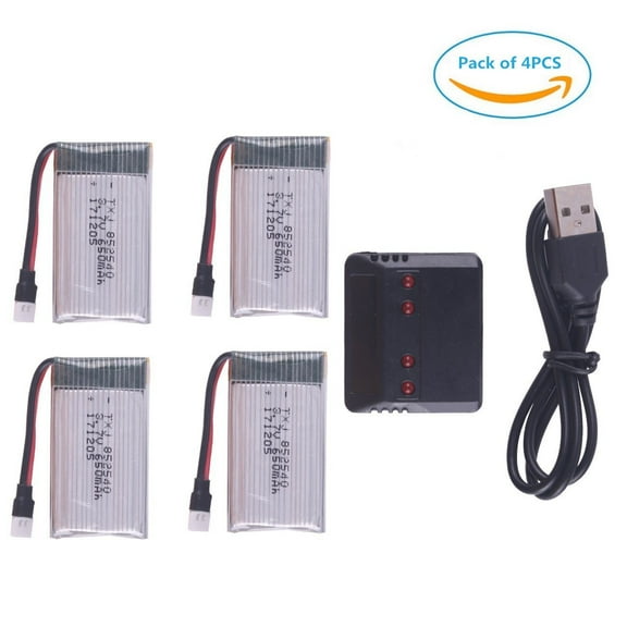 4pcs 650mAh Lipo Battery and 3.7V Lipo Battery USB Charger for RC UAV Drone Vehicle