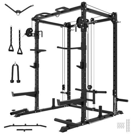 Eonfit E2 Power Cage,1500LB Squat Rack with Cable Crossover System.Multi-Function Power Rack for Home Gum.All-in-One Squat Rack with More Training Attachments