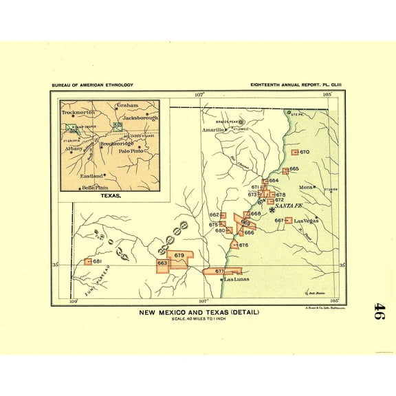 Historic State Map - New Mexico Texas Detail - Hoen 1896 - 29.00 x 23 - Vintage Wall Art