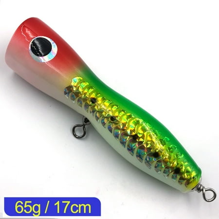 WD104 Popper Fishing wood lure 65g 17cm TopWater Artificial Bait Trolling Popper Dep sea fishing lure Solid wooden Hard bait