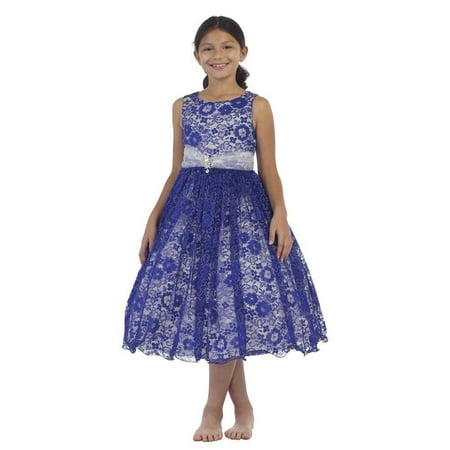 Tip Top Kids Girls Royal Blue  Lace Overlay Rhinestone 