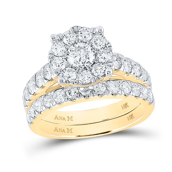 14K Yellow Gold Round Diamond Bridal Wedding Ring Set 2cttw Certified