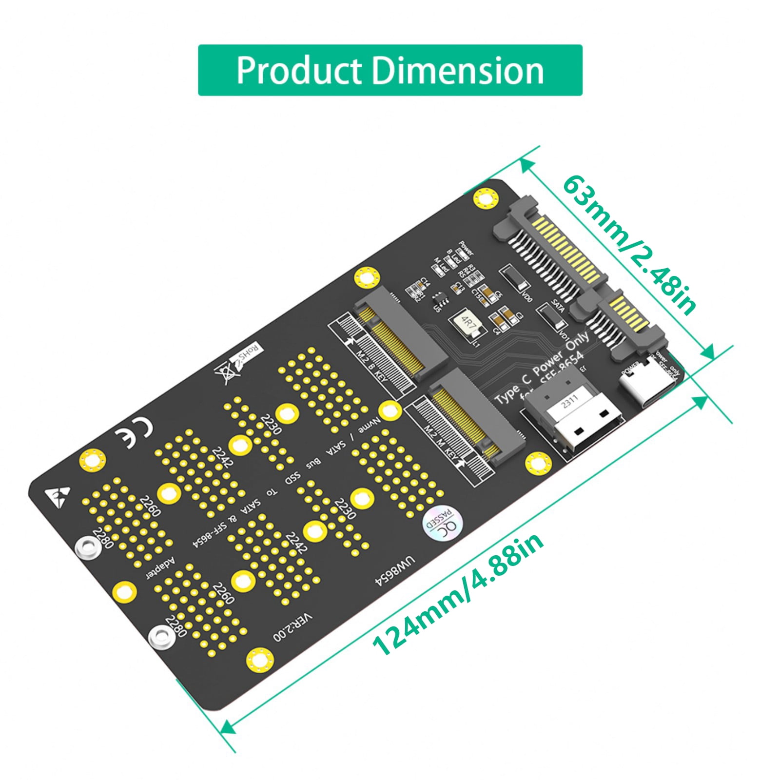 Portable NVMe to SATA3 & SFF8654 Interfaces Card for Easy Hard Drives Upgrades and Data Backup