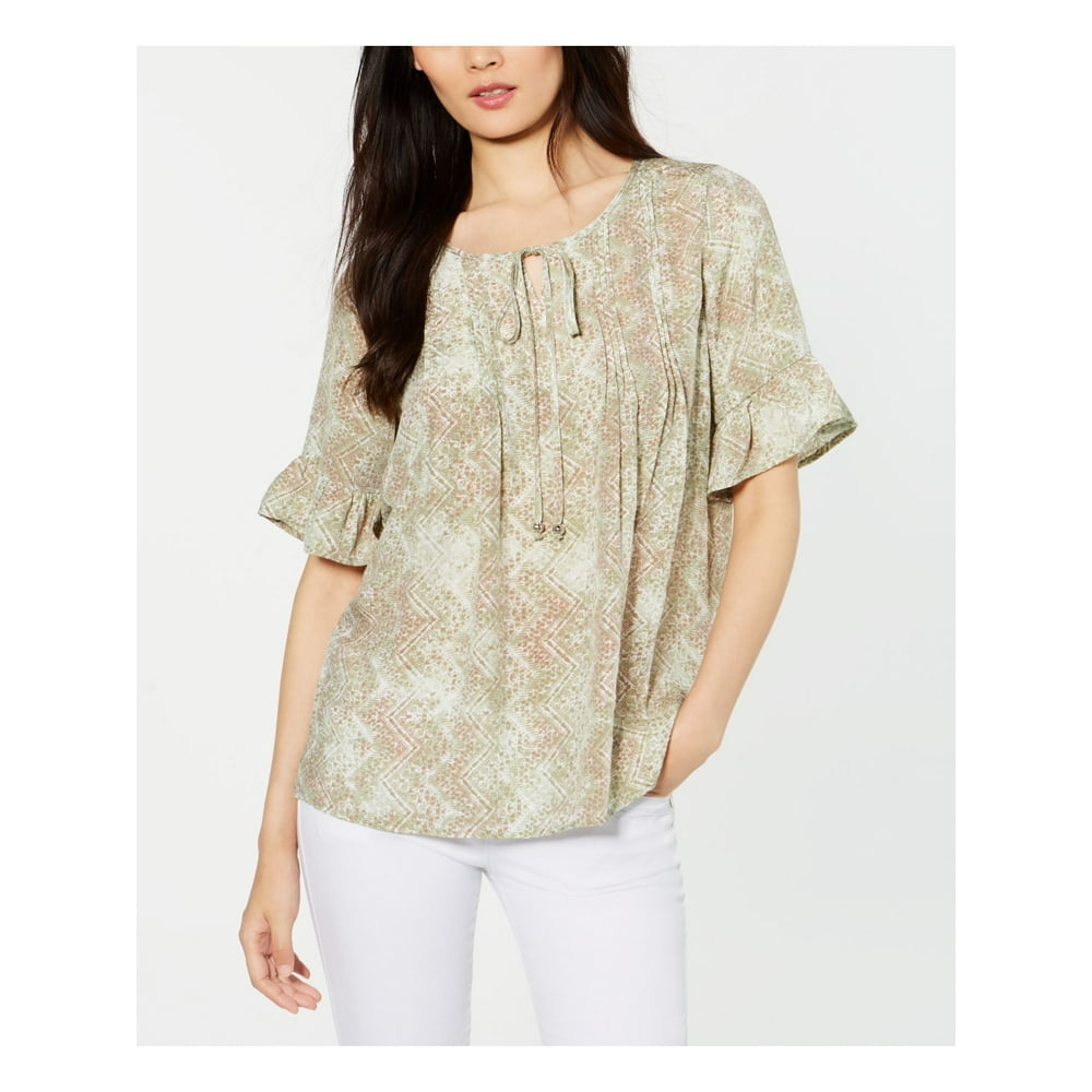 NY Collection NY COLLECTION Womens Green Tie Patterned Short Sleeve