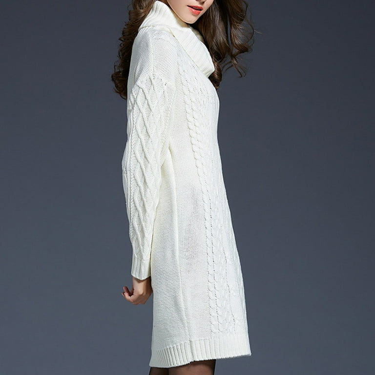 knee length dresses for ladies mystrieuse White Turtleneck Draped Maxi Dress, L / White