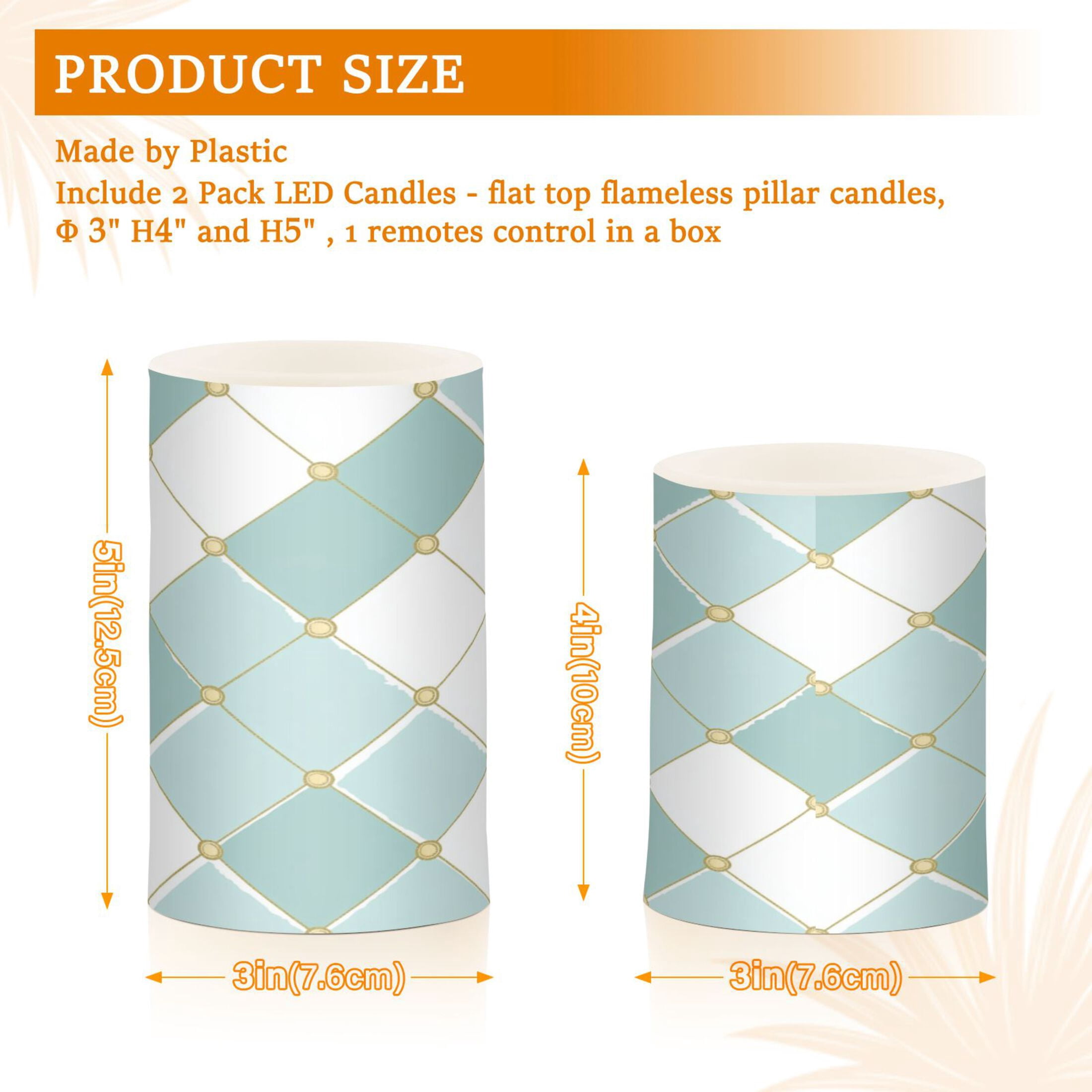 2 PCS Flameless Candles with Remote Timer LED Battery Operated Flickering Candle Light for Wedding Table Home Decoration Gifts Pastel Teal Diamond Plaid