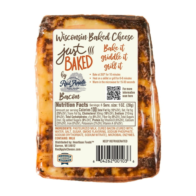 Apple - cheese Red Apple Cheese Just Baked Bacon Cheese, 8oz, Block, Refrigerated