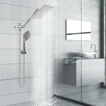 YTAKY 10 Setting Shower Head with Handheld, High Pressure Rain Shower Head Combo, 10 Inch Wide Rainfall Dual Showerhead, with Adjustable Extension Arm, Stainless Steel Hose