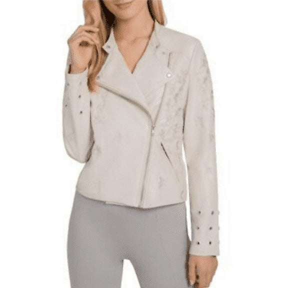 LYSSE Women Jamie Faux Vegan Leather Embroidered Floral Short Moto Coat Jacket XL