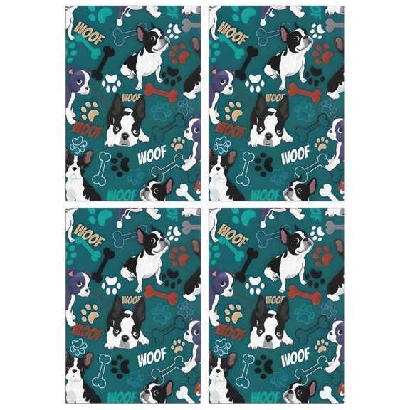 4 Pcs Funny Kitchen Towels,Boston Terrier with Bones and Paws Microfiber Dish Towels,Kitchen Tea Towels,Kitchen Towel Set (18" X 26")