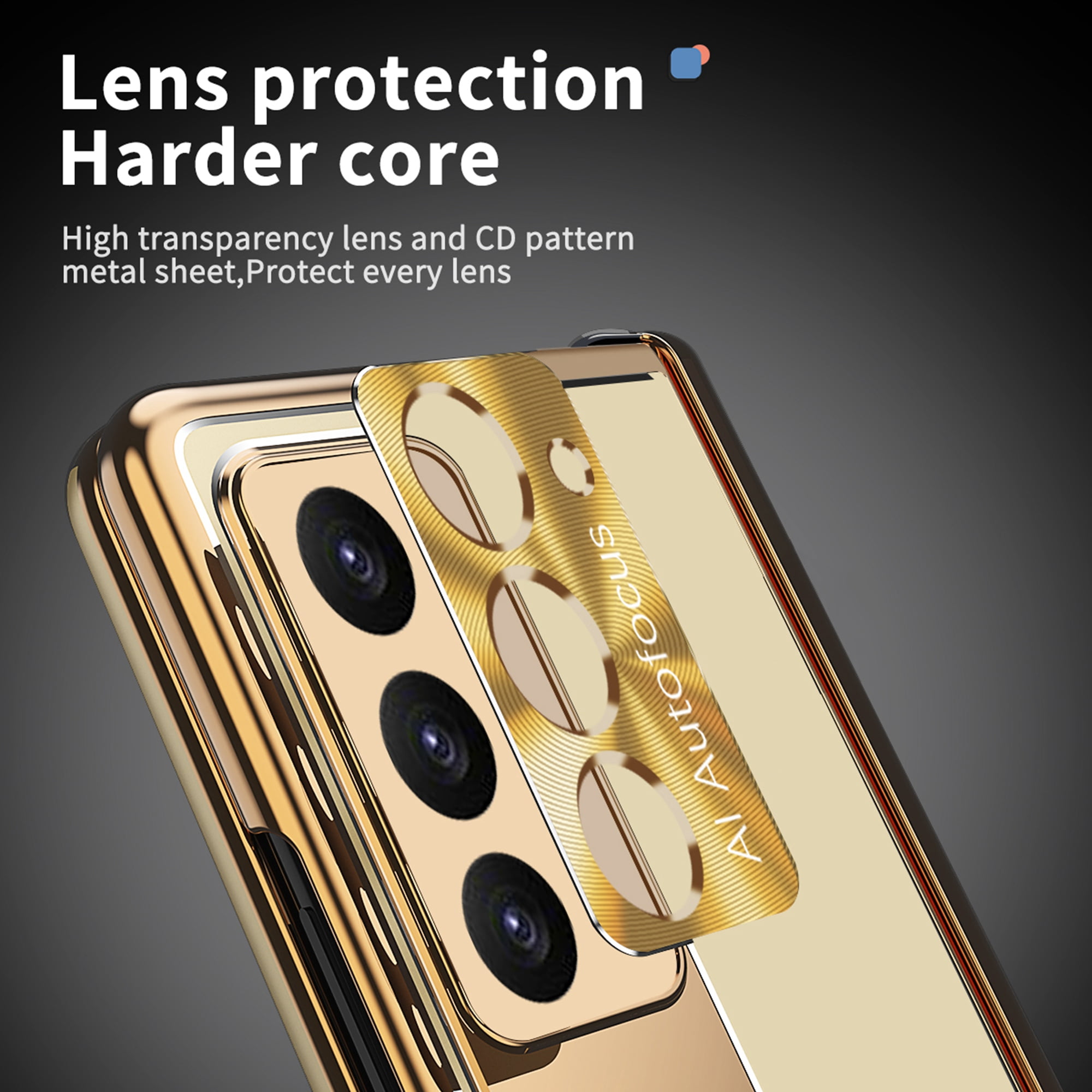 Case for Samsung Galaxy Z Fold 7, 3-in-1 Magnetic Hinge Protection & Lens Protection Case with Pen Holder with Screen Protector, Compatible with Samsung Galaxy Z Fold 7 5G, Gold + Dark Gold