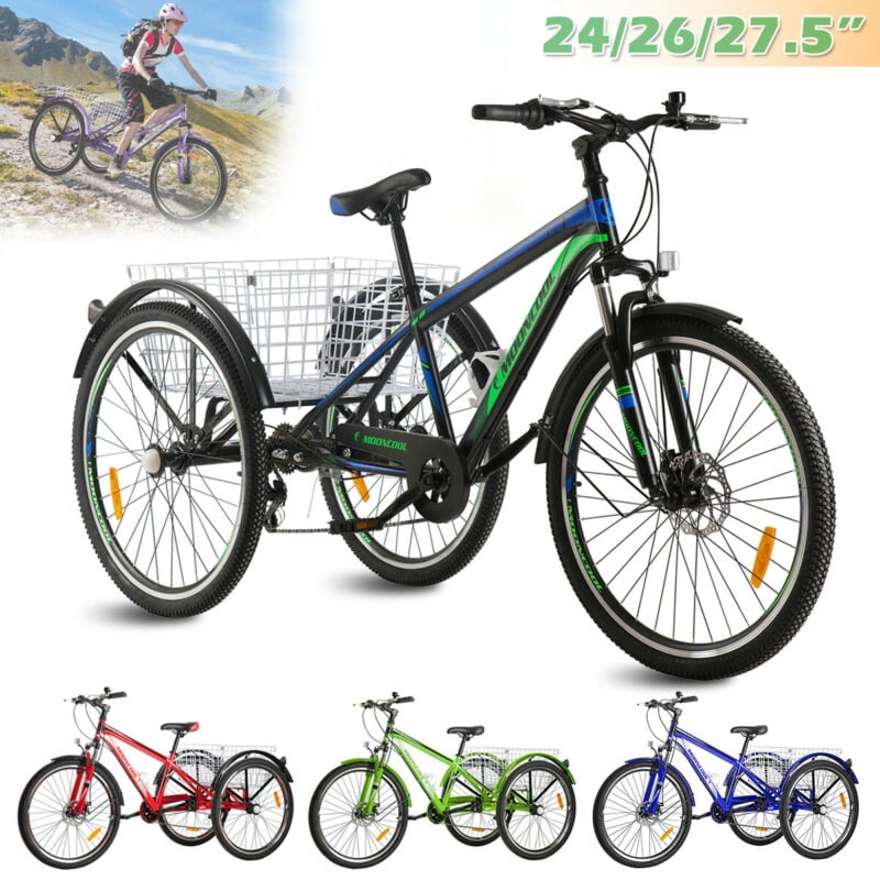 Adult Mountain Tricycle 7Speed MTB Three Wheel Trike Bike Bicycle 24/26/27.5inch 