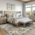 thumbnail image 5 of ReaLife Machine Washable Area Rug - Living Room Bedroom Bathroom Kitchen Entryway Office - Non Slip Low Pile Stain Resistant Premium - Boho Farmhouse Vintage - Joy - Brown Beige 4' Round, 5 of 10
