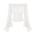 thumbnail image 7 of Women off Shoulder Lace Blouse, Convertible Square Neck Bell Long Sleeve Slim Top, Casual Elegant Shirt for Summer Autumn Dating Daily Outfits White XL(XL), 7 of 7