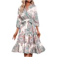 thumbnail image 1 of EQWLJWE Robes d'Été pour Femmes 2023 Mode d'Été Col en V Manches Trois-Quarts Robe Décontractée Imprimée, 1 of 4